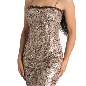 Hoaglund Gold/Bronze Sequin Dress with Ruffle Trim Size 2